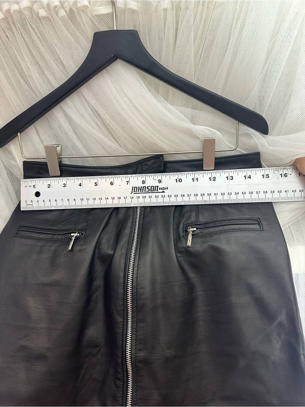 Black Leather Zip-Front A-Line Skirt - Picture 9 of 11
